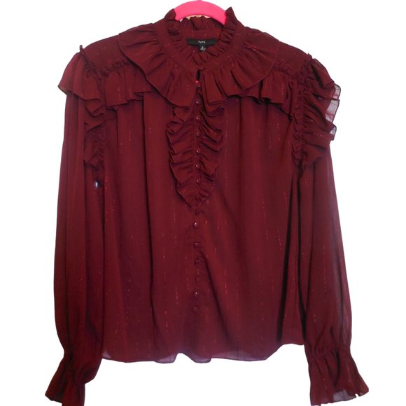 Blouse NWT SMALL ruffled gothic style see-through chiffon long sleeve dressy top - Picture 1 of 10